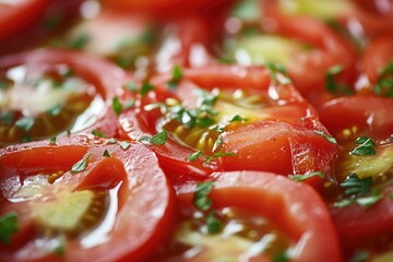 Wall Mural - A close up of a plate of tomatoes with parsley on top