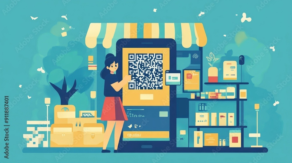 Flat design of a mobile wallet application with QR code scanning ...