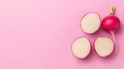 Sticker - Fresh red radishes on pink background.