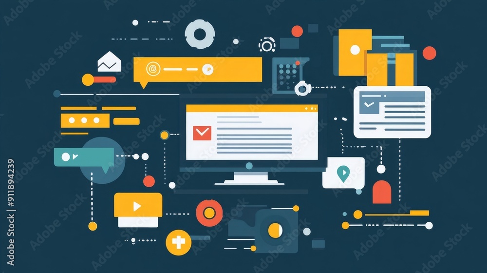 Streamlined Software Development Process in Flat Design Depicting the ...