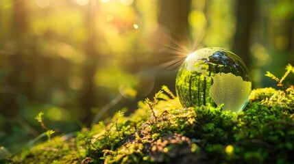 Sticker - Glass Globe Earth in a Lush Forest