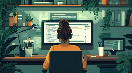Coding Workspace with Clean Digital Interface and Flat Design A modern and productive work environment for software developers engineers