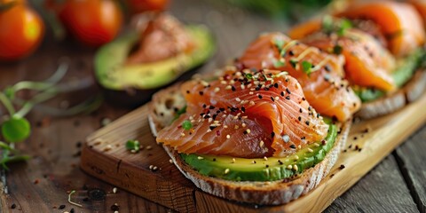 Wall Mural - Salmon and Avocado Toast with Red Fish