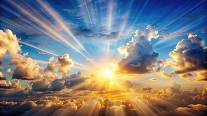 Wall Mural - beautiful cloud landscape in the sky with sun rays shining through clouds, clouds, sky, sun rays, su