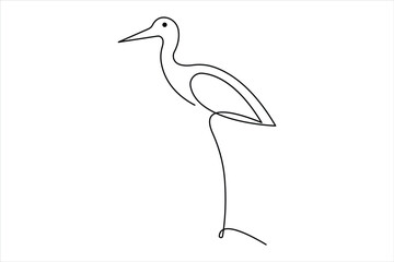 Wall Mural - One continuous line drawing of adorable heron bird concept for conservation icon. Modern line art design vector
