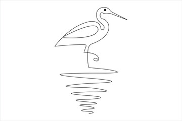 Wall Mural - One continuous line drawing of adorable heron bird concept for conservation icon. Modern line art design vector
