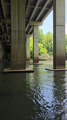 Wall Mural - panning footage of the Chattahoochee River with flowing water and lush green trees and plants at Paces Mill in Atlanta Georgia USA