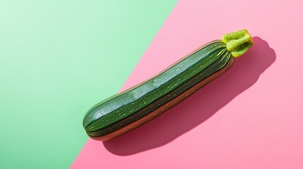 Poster - Green zucchini on a pink and green background.