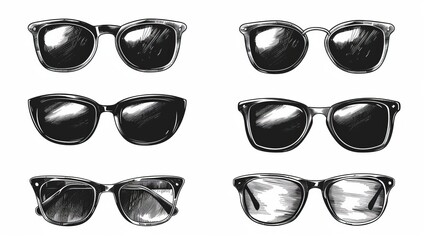 Wall Mural - Set of sunglasses in various designs and angles sketch