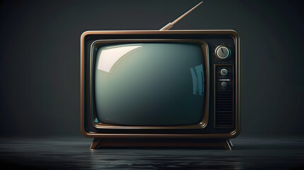 Poster - Retro-style black vintage television set with rounded corners and bulky design, with a subtle screen glow, set against a dark background, evoking nostalgia.