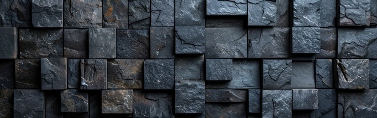 Wall Mural - Dark Anthracite Stone Mosaic Texture - Concrete Cement Background Banner