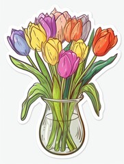 Poster - Colorful tulip bouquet in a glass vase.