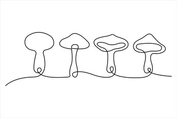 Wall Mural -  Mushroom continuous one single line drawing of Nature mushroom vector art illustration
