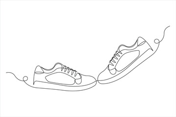 Continuous single one line drawing of casual sneakers shoes minimalism design outline vector illustration
