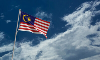 malaysia flag independence blue sky cloud white background wallpaper copy space freedom patriotism celebration culture malaysian national holiday copy space harimerdeka banner event pole nature asian