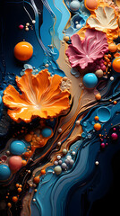 Wall Mural - digital colored acrylic pour painting swirl curve abstract poster background
