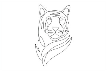 Wall Mural - Tiger continuous one single line drawing of style. tiger wild animal contour outline vector illustration.
