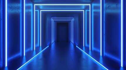 Wall Mural - Neon Blue Corridor: Futuristic, Glowing Architecture