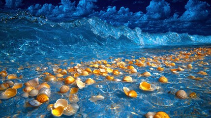 Wall Mural - Seashells on a Beach Under a Blue Sky