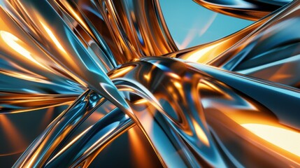 Wall Mural - Liquid Metallic Flow: Abstract Art in Blue and Gold