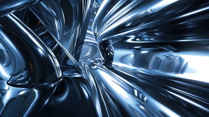 Wall Mural - Abstract Blue Metallic Background, Shiny, Reflection, Chrome, Metal, Silver, Steel, Texture, Abstract, Background