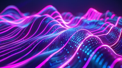 Wall Mural - Abstract Neon Waves with Glowing Dots