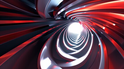 Wall Mural - Red and Silver Metallic Abstract Swirl Tunnel