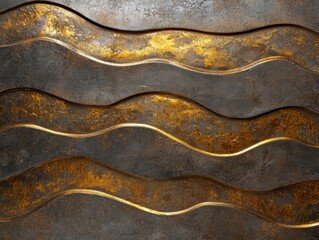 Wall Mural - abstract golden waves on dark textured background