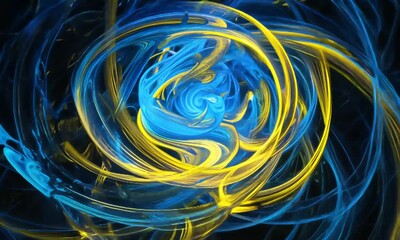 Poster - An abstract animation of swirling, glowing lines in blue and yellow, creating a mesmerizing and dynamic effect. The colors seem to blend and flow, suggesting a sense of energy or movement.