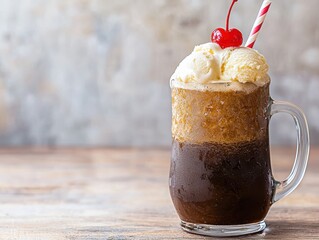 Poster - Delicious chocolate milkshake with whipped cream and cherry on top