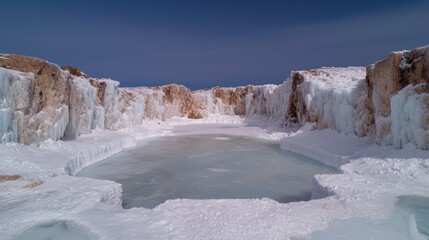 Sticker - Frozen winter landscape with icy cliffs and frozen lake