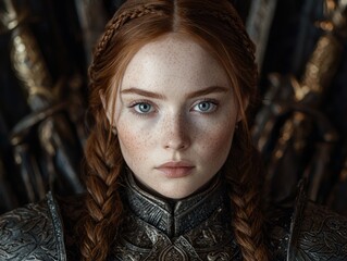 Poster - Striking redheaded woman with braids and piercing blue eyes