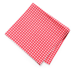 Poster - Red checkered picnic tablecloth isolated on white, top view