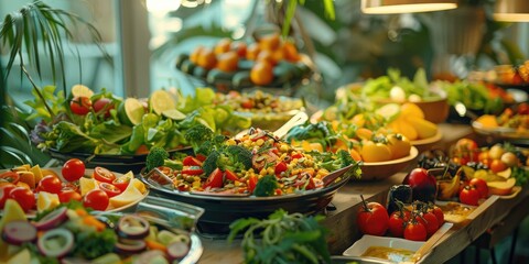 Wall Mural - Food display featuring salads fruits and vegetables