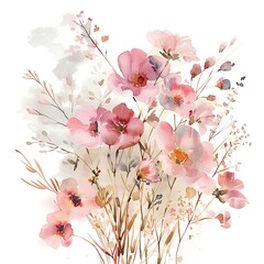 Wall Mural - Watercolor flowers set. Hand painted floral design elements isolated on white background.