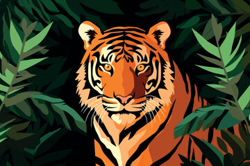 Poster - Majestic tiger amidst lush foliage