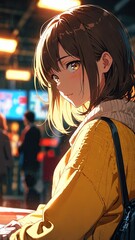 Canvas Print - anime girl in yellow sweater portrait character cartoon manga design illustration art 483