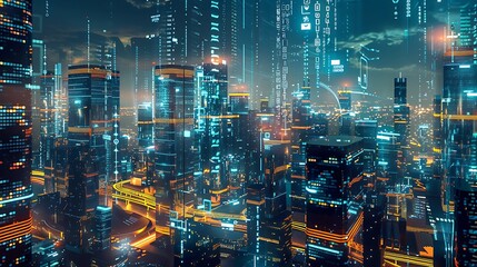 Wall Mural - Cyberpunk Cityscape with Glowing Lights