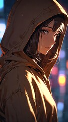 Wall Mural - anime grandmother in hoodie portrait character cartoon manga design illustration art 577