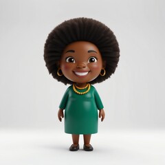 Poster - smiling cute african woman 3d cartoon character on plain white background 5