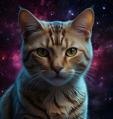  Superhero Cat with Holographic Cosmic Projections Futuristic