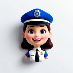 Wall Mural - smiling cute police woman 3d cartoon character on plain white background 320