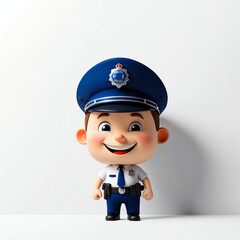 Wall Mural - smiling cute police man 3d cartoon character on plain white background 319