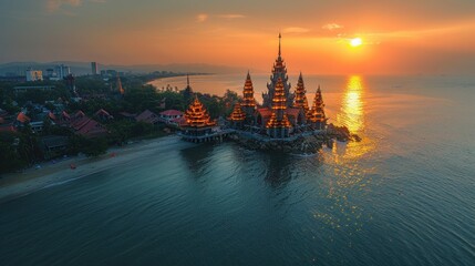 Wall Mural - Golden Temple Sunset Overlooking the Ocean