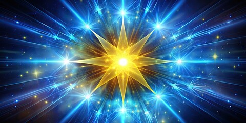 Wall Mural - Abstract yellow explosion star with blue glow and cosmic energy release, abstract, yellow, explosion, star, blue, glow