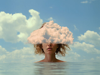 Woman with cloud on her head