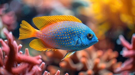 Poster - A Blue and Yellow Fish Swimming in a Coral Reef