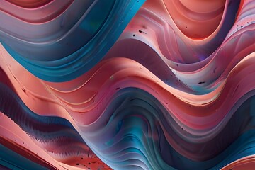 Sticker - Generative AI illustration of colorful abstract background with pink and blue multicolored wavy surfaces