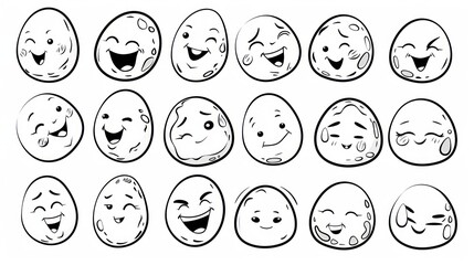 Sticker - 18 Cute Cartoon Eggs with Various Expressions.