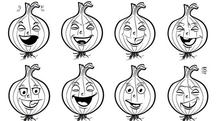 Wall Mural - Funny cartoon onion characters with various expressions.